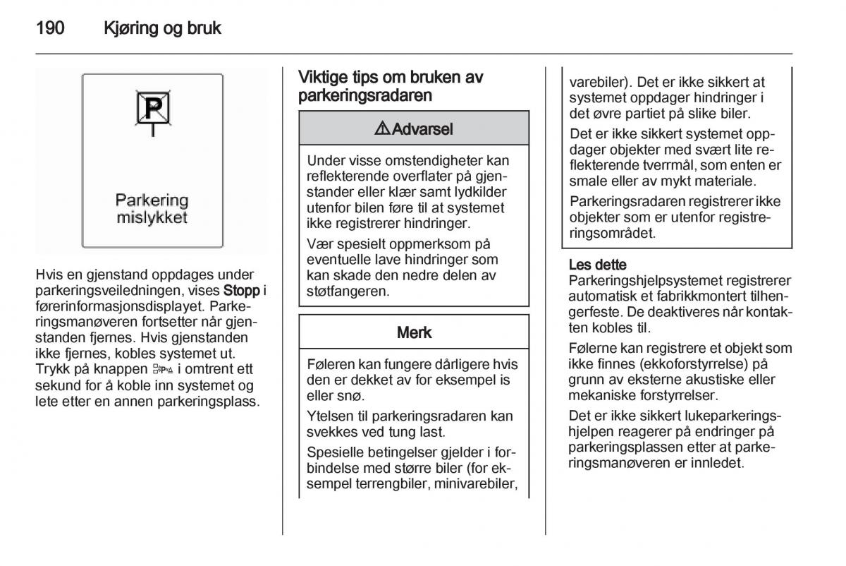 Opel Astra J IV 4 bruksanvisningen / page 192