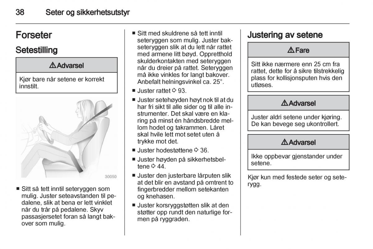 Opel Astra J IV 4 bruksanvisningen / page 40