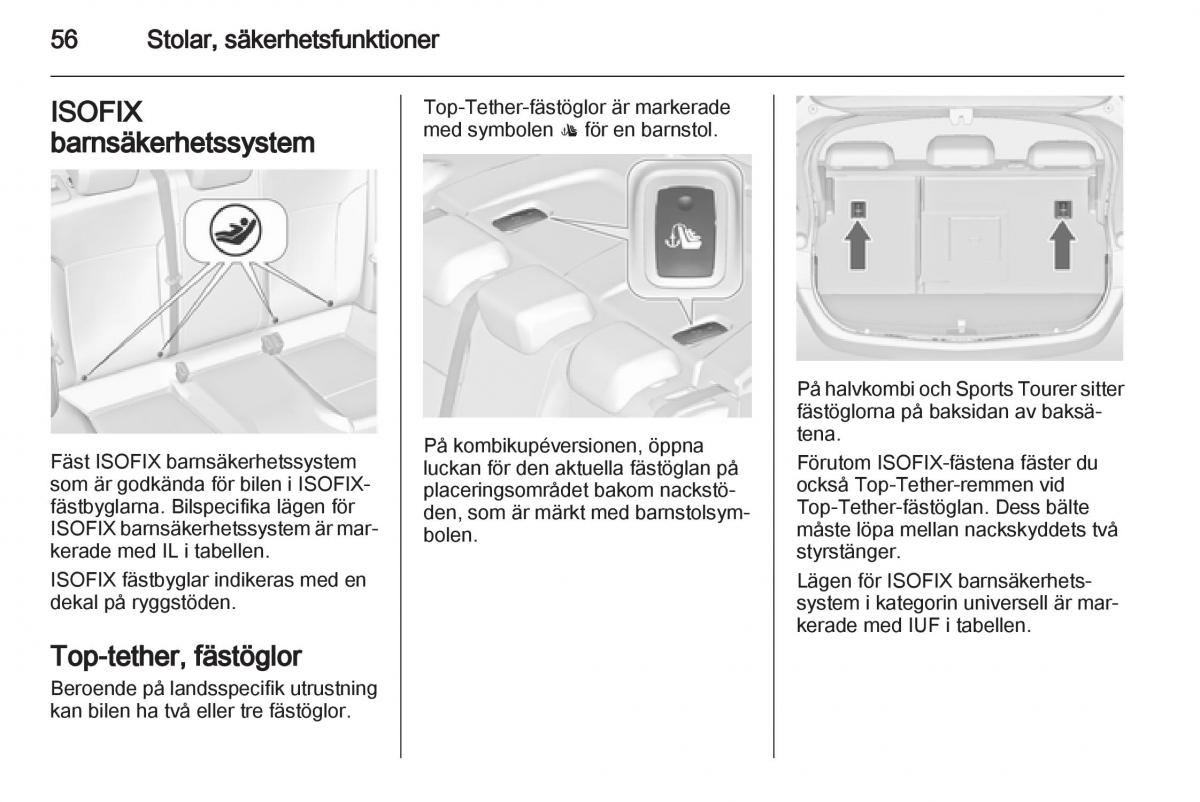 Opel Astra J IV 4 instruktionsbok / page 58