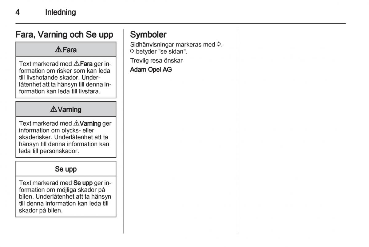 Opel Astra J IV 4 instruktionsbok / page 6