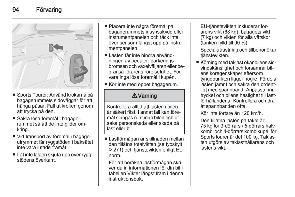 Opel Astra J IV 4 instruktionsbok / page 96