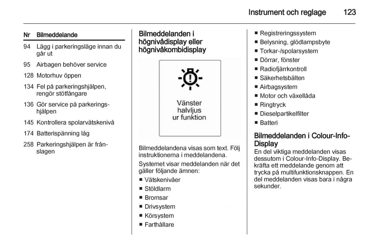 Opel Astra J IV 4 instruktionsbok / page 125