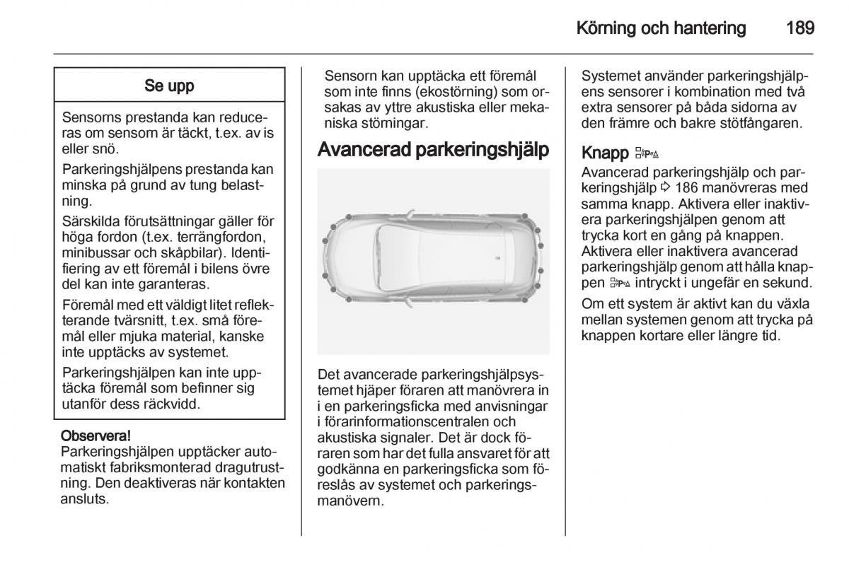 Opel Astra J IV 4 instruktionsbok / page 191