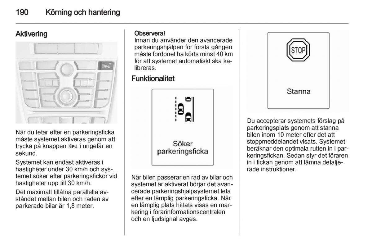 Opel Astra J IV 4 instruktionsbok / page 192