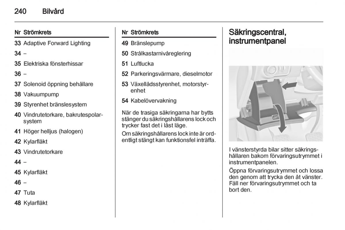 Opel Astra J IV 4 instruktionsbok / page 242