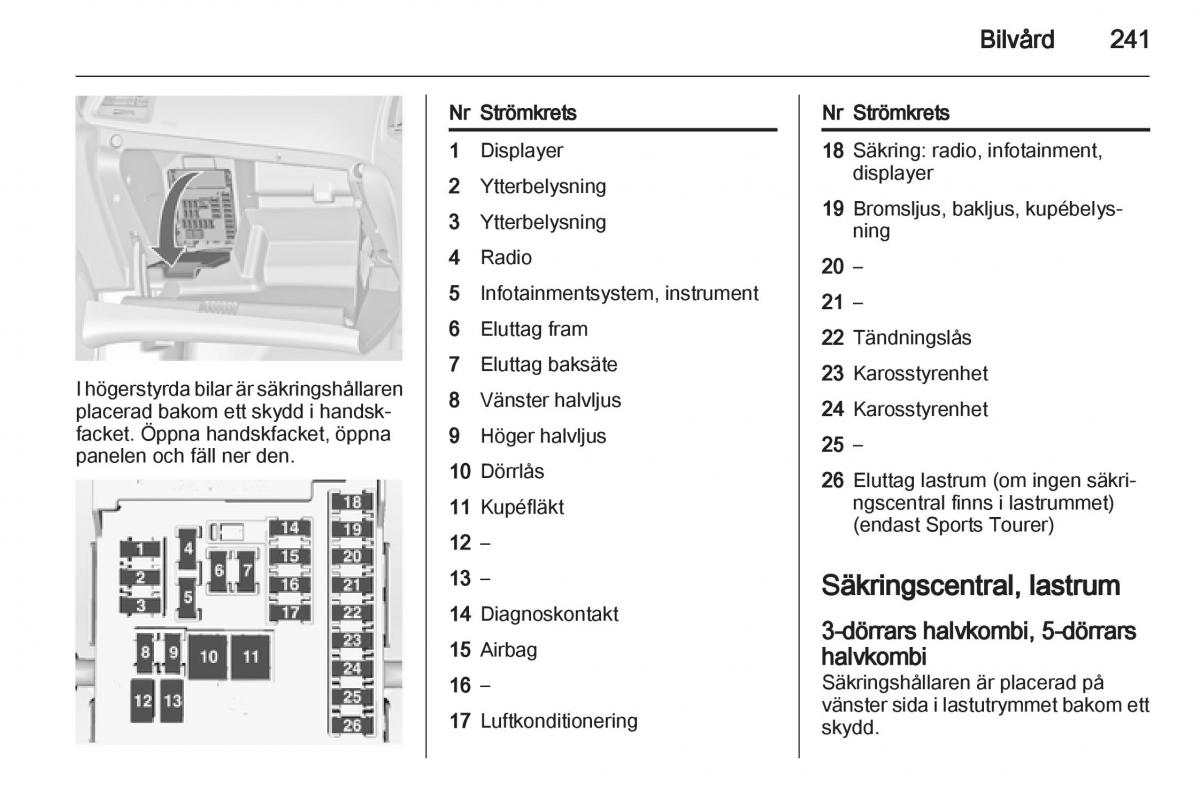 Opel Astra J IV 4 instruktionsbok / page 243