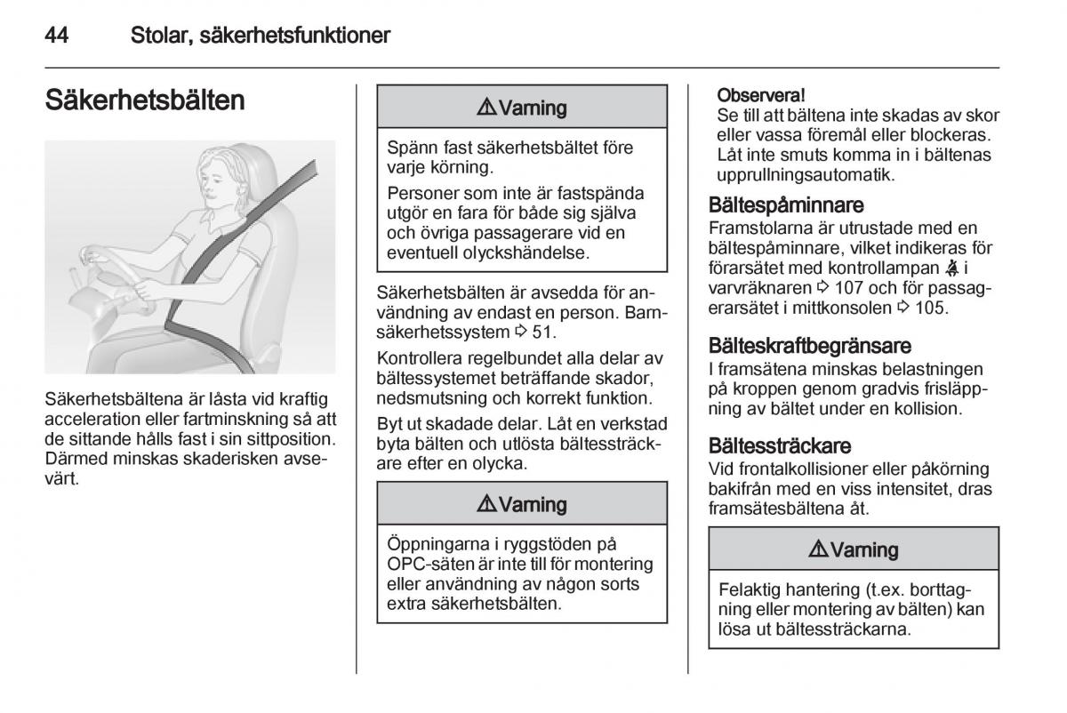 Opel Astra J IV 4 instruktionsbok / page 46