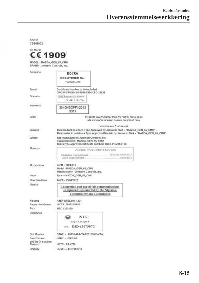 Mazda 6 III Bilens instruktionsbog / page 719