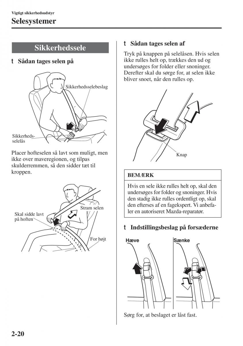 Mazda 6 III Bilens instruktionsbog / page 44