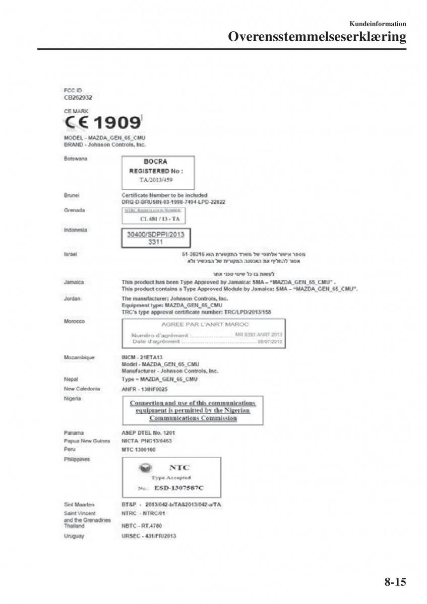 Mazda CX 3 Bilens instruktionsbog / page 599