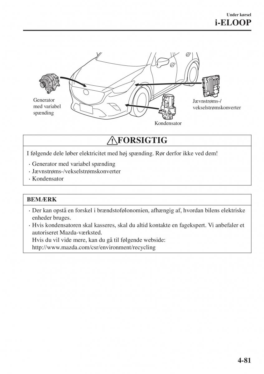 Mazda CX 3 Bilens instruktionsbog / page 217