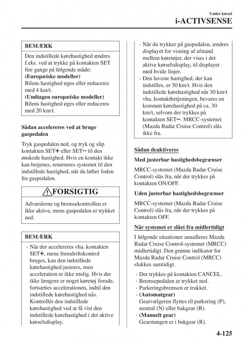 Mazda CX 3 Bilens instruktionsbog / page 261