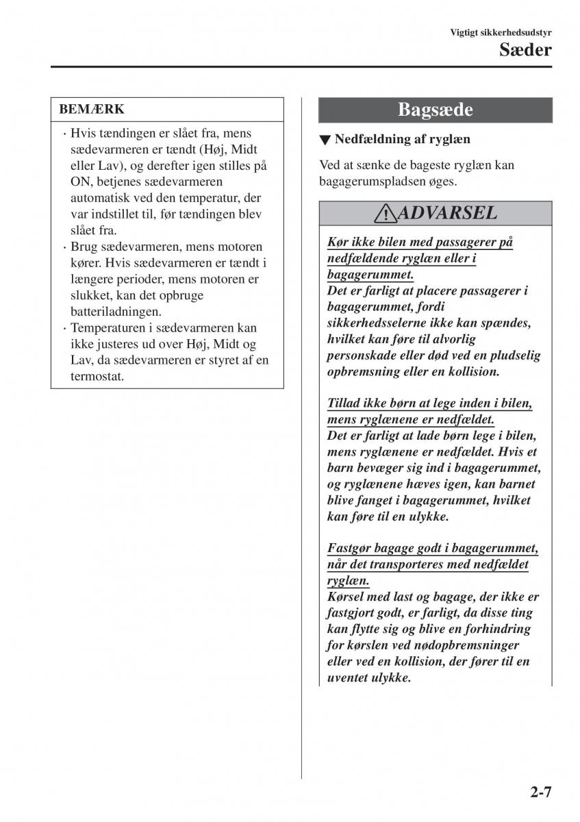 Mazda CX 3 Bilens instruktionsbog / page 27