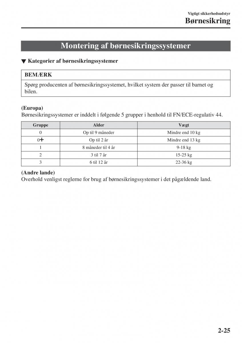 Mazda CX 3 Bilens instruktionsbog / page 45