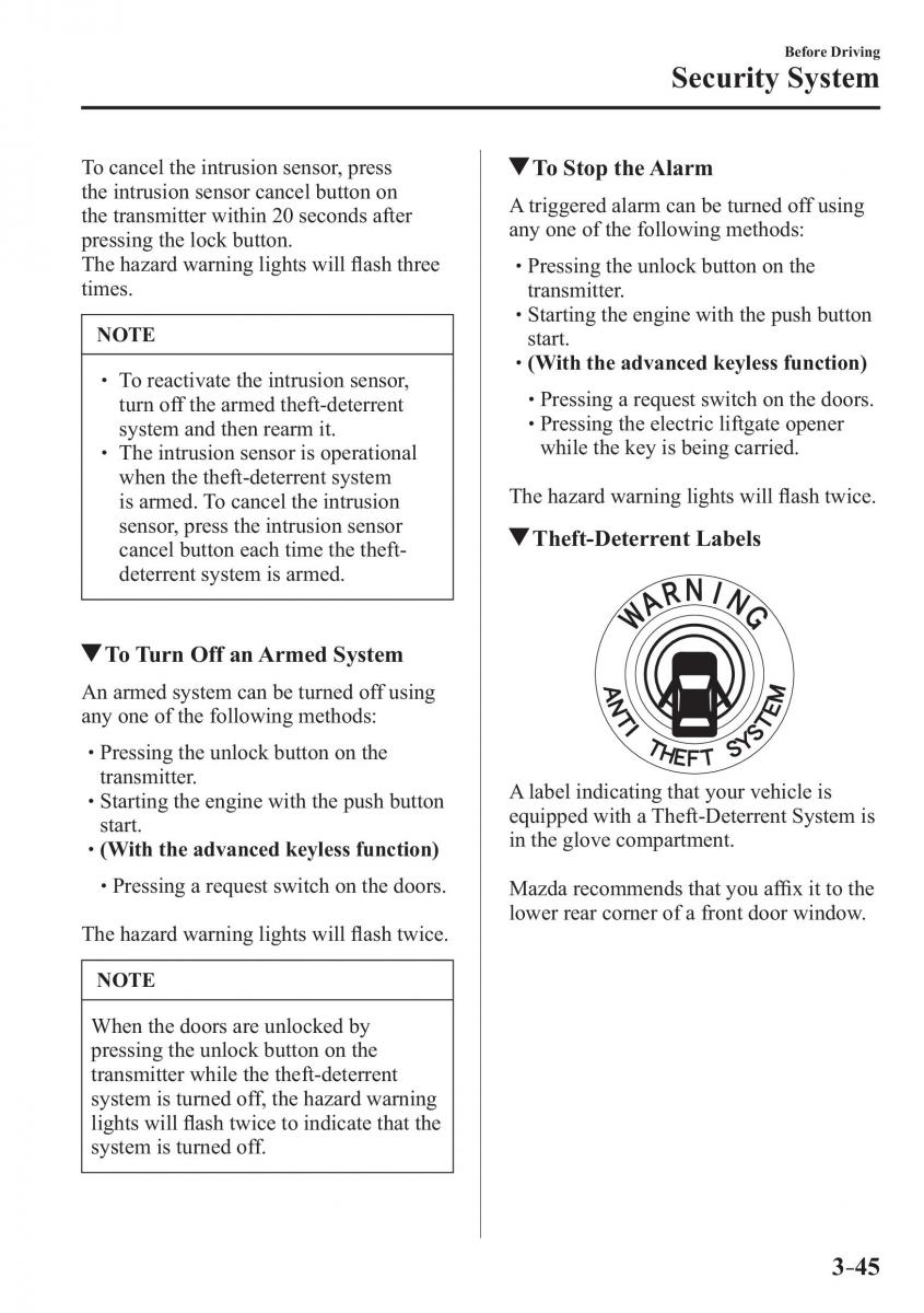 Mazda CX 3 owners manual / page 123