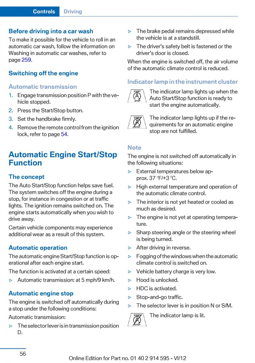 BMW X1 E84 owners manual / page 56