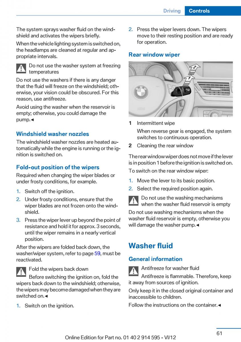 BMW X1 E84 owners manual / page 61