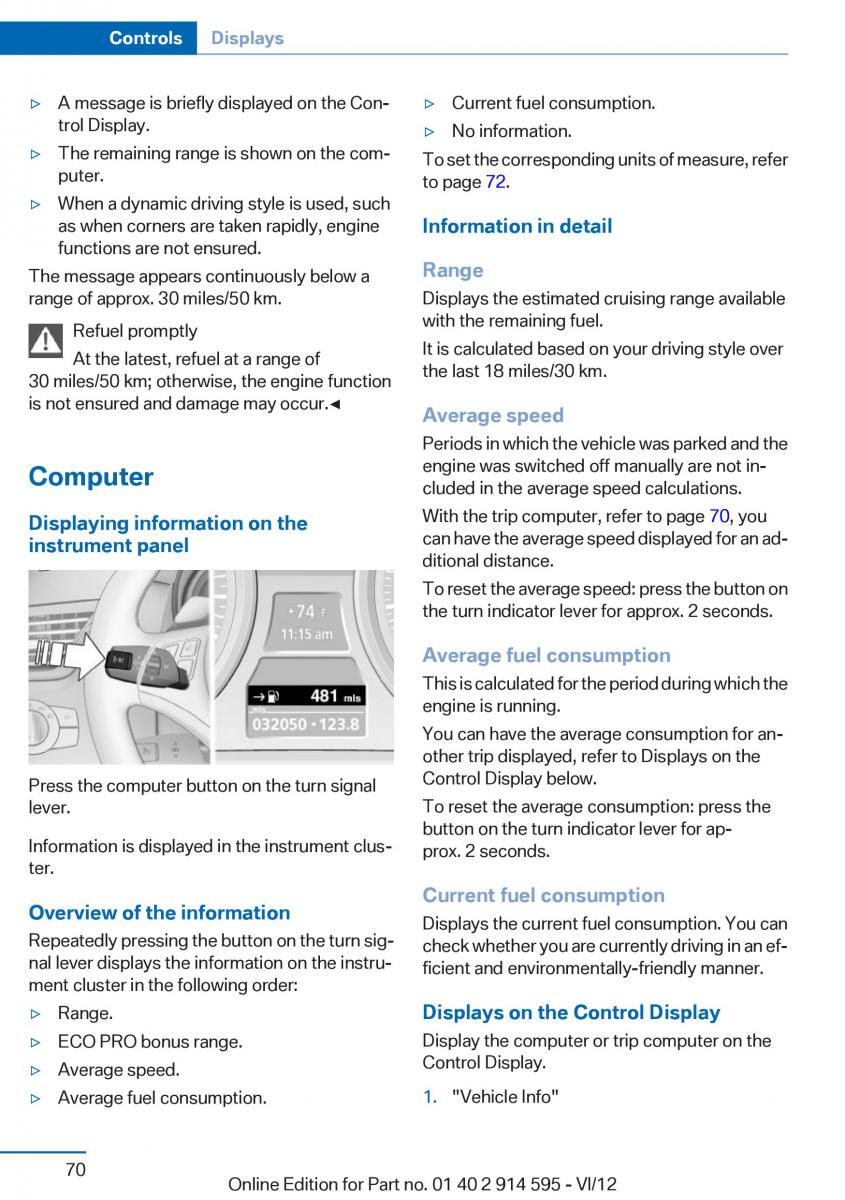 BMW X1 E84 owners manual / page 70