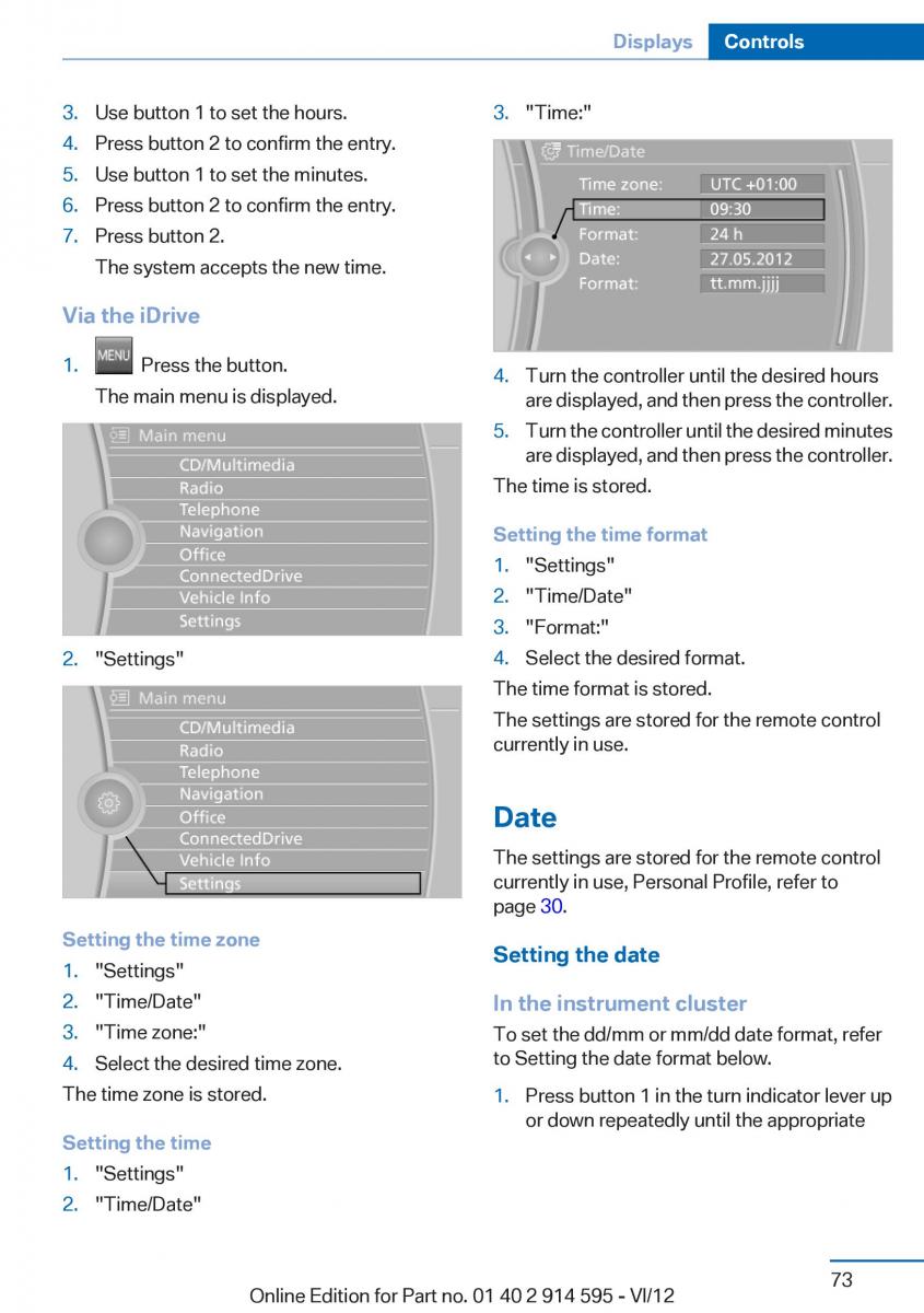 BMW X1 E84 owners manual / page 73