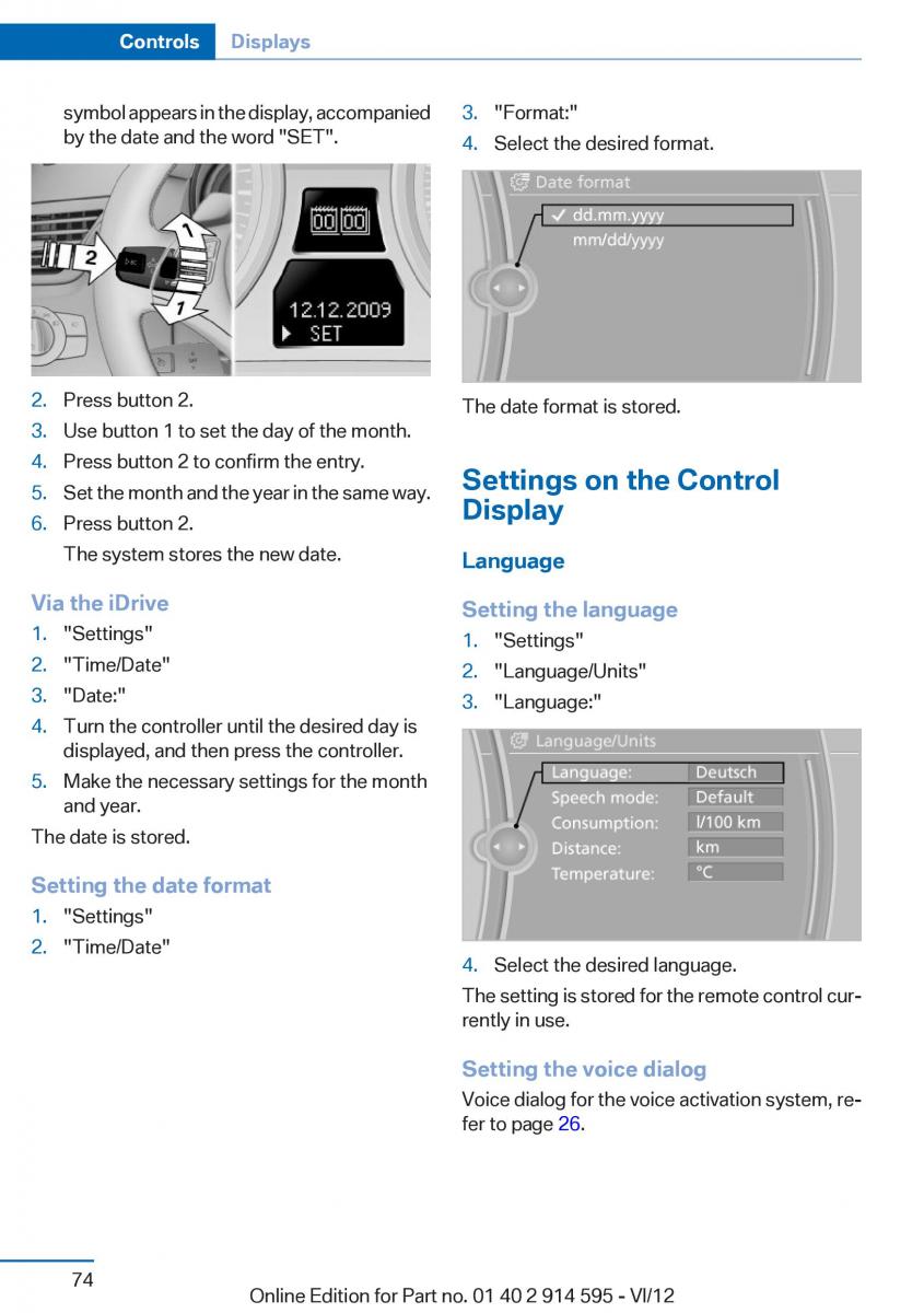 BMW X1 E84 owners manual / page 74