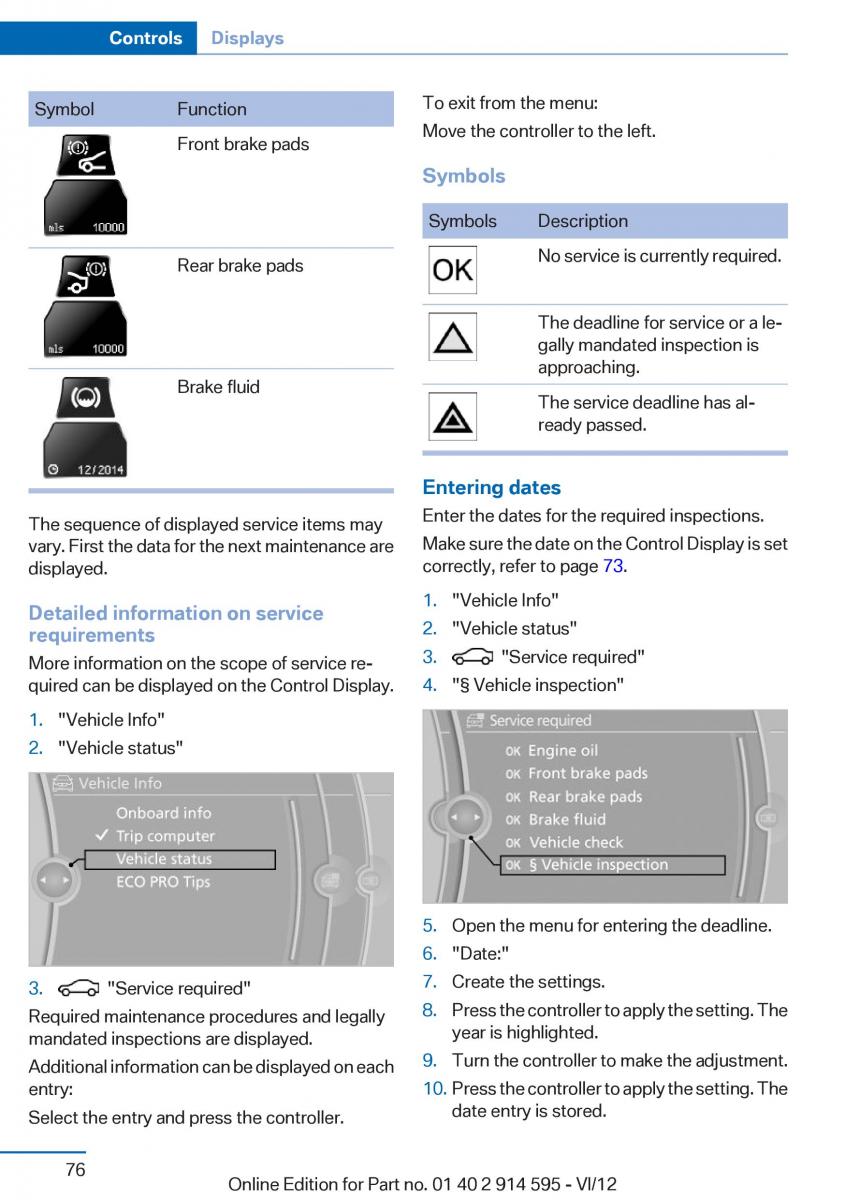 BMW X1 E84 owners manual / page 76