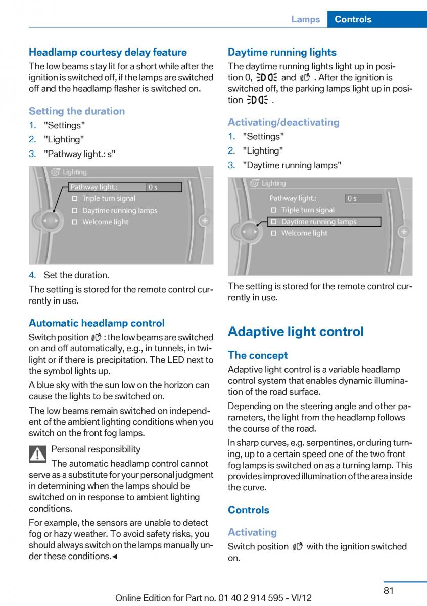 BMW X1 E84 owners manual / page 81