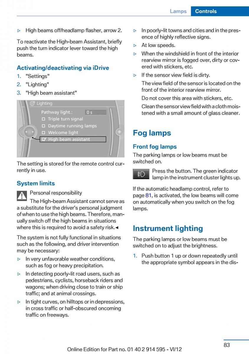 BMW X1 E84 owners manual / page 83