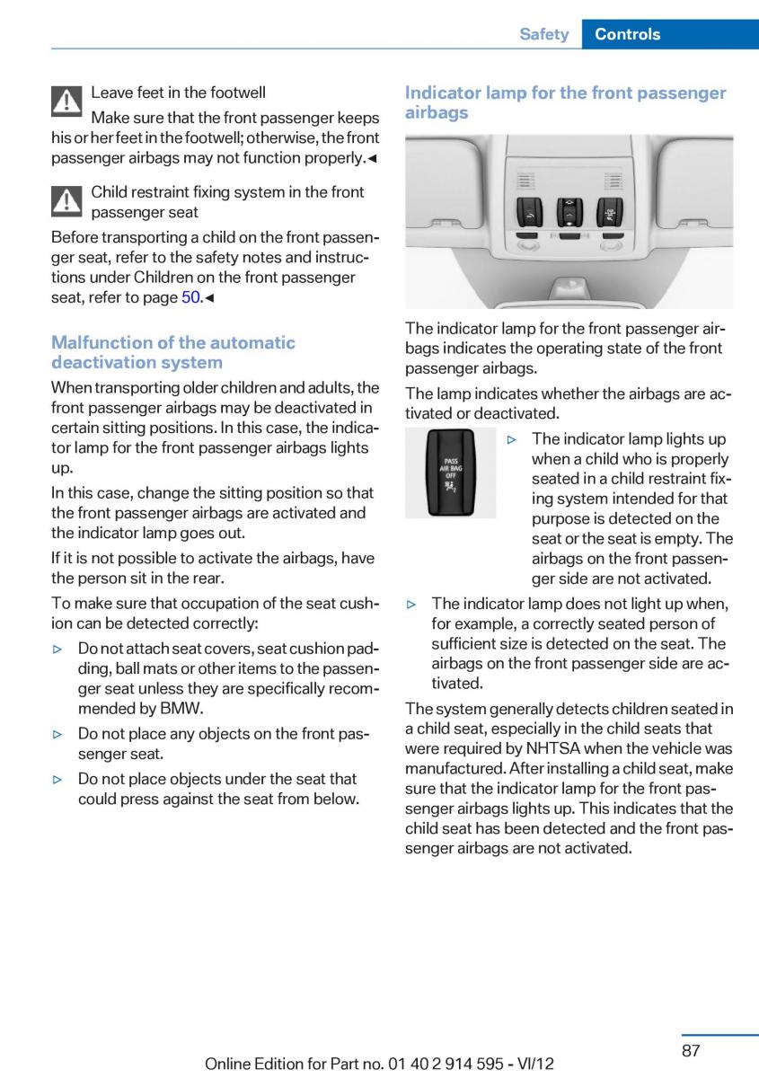 BMW X1 E84 owners manual / page 87