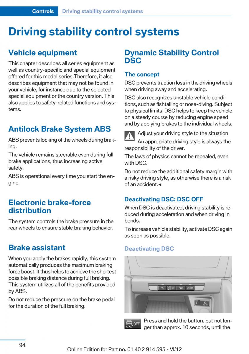 BMW X1 E84 owners manual / page 94