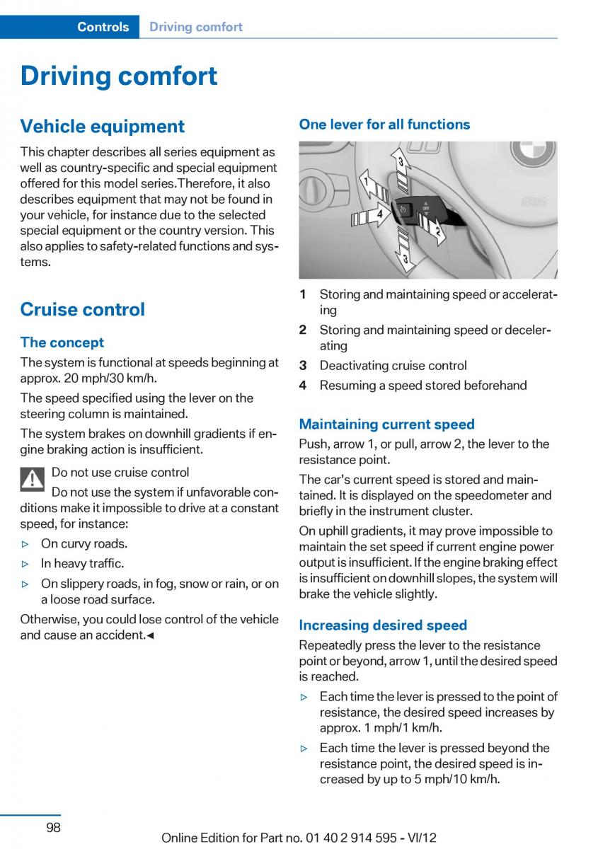 BMW X1 E84 owners manual / page 98