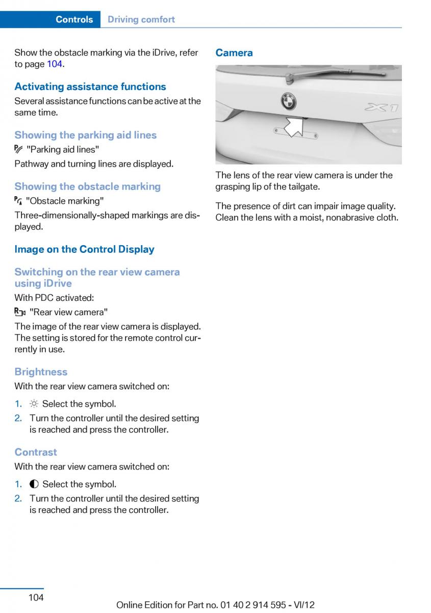 BMW X1 E84 owners manual / page 104