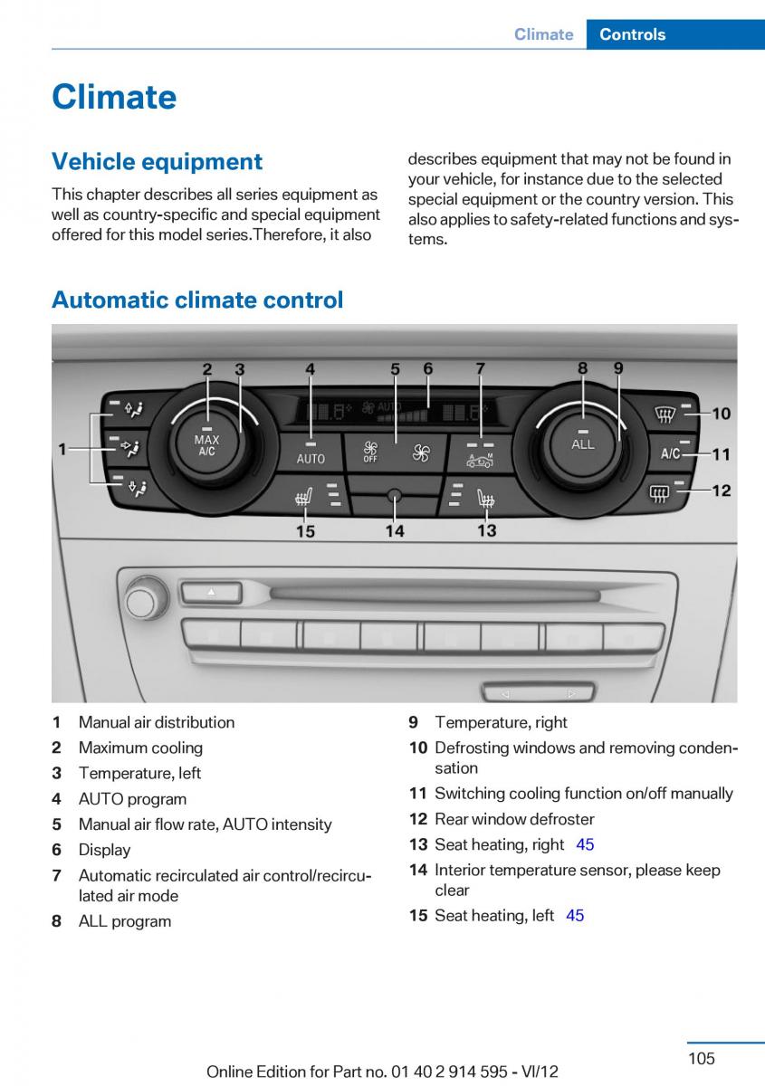 BMW X1 E84 owners manual / page 105