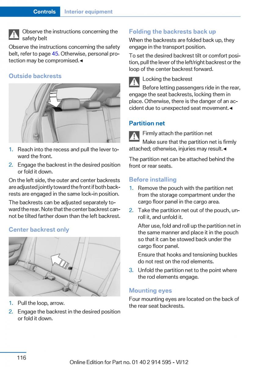 BMW X1 E84 owners manual / page 116