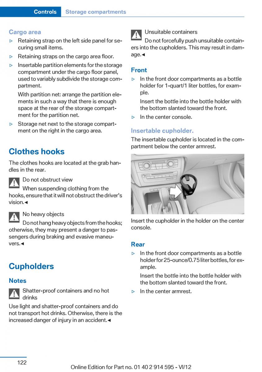 BMW X1 E84 owners manual / page 122