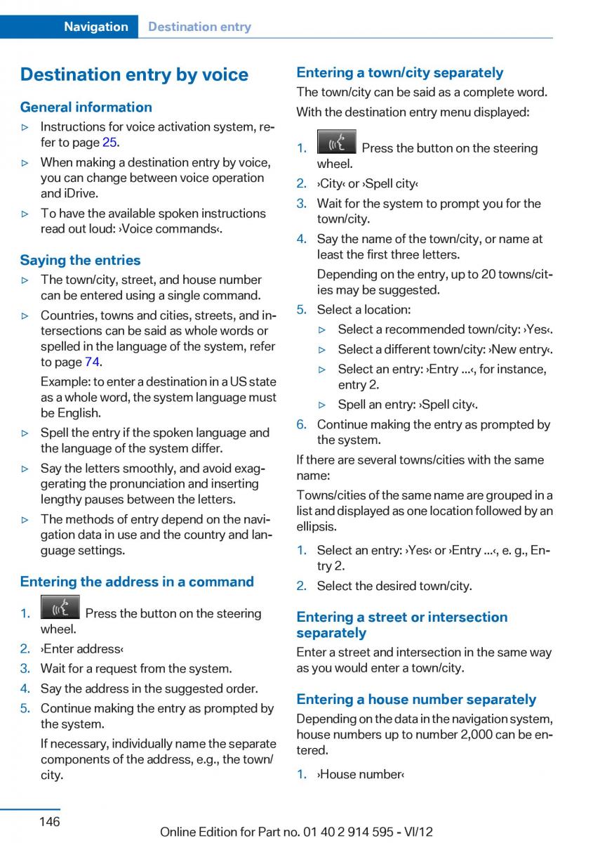 BMW X1 E84 owners manual / page 146