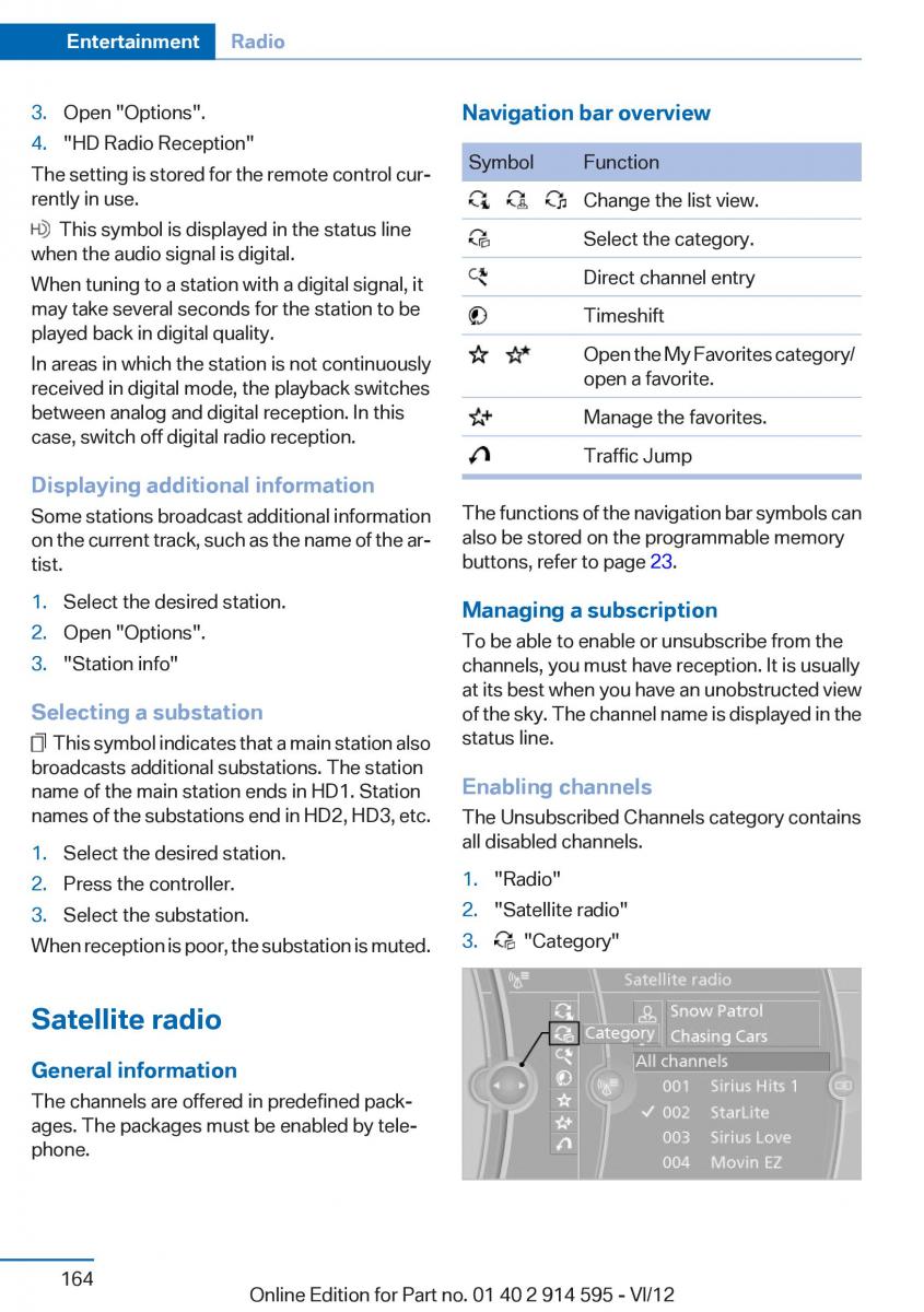 BMW X1 E84 owners manual / page 164