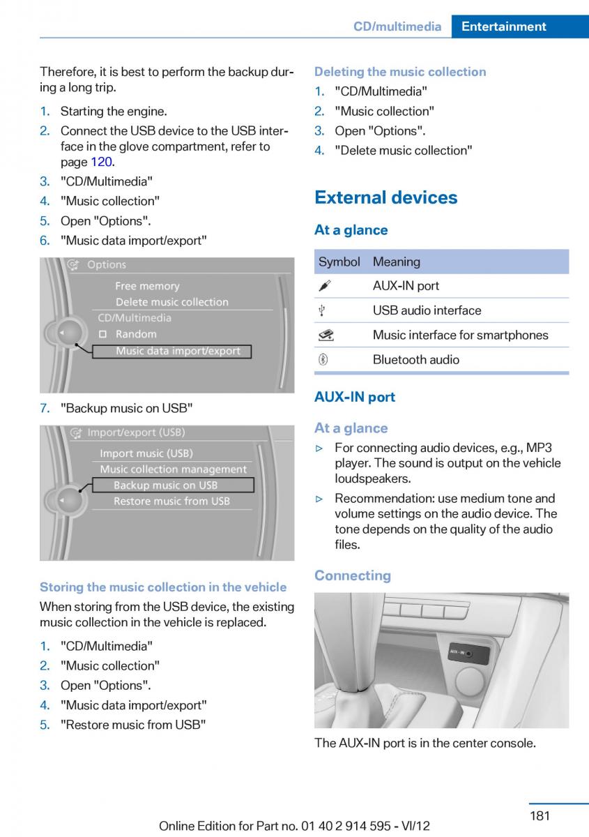 BMW X1 E84 owners manual / page 181