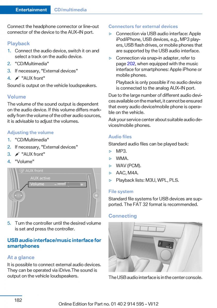 BMW X1 E84 owners manual / page 182