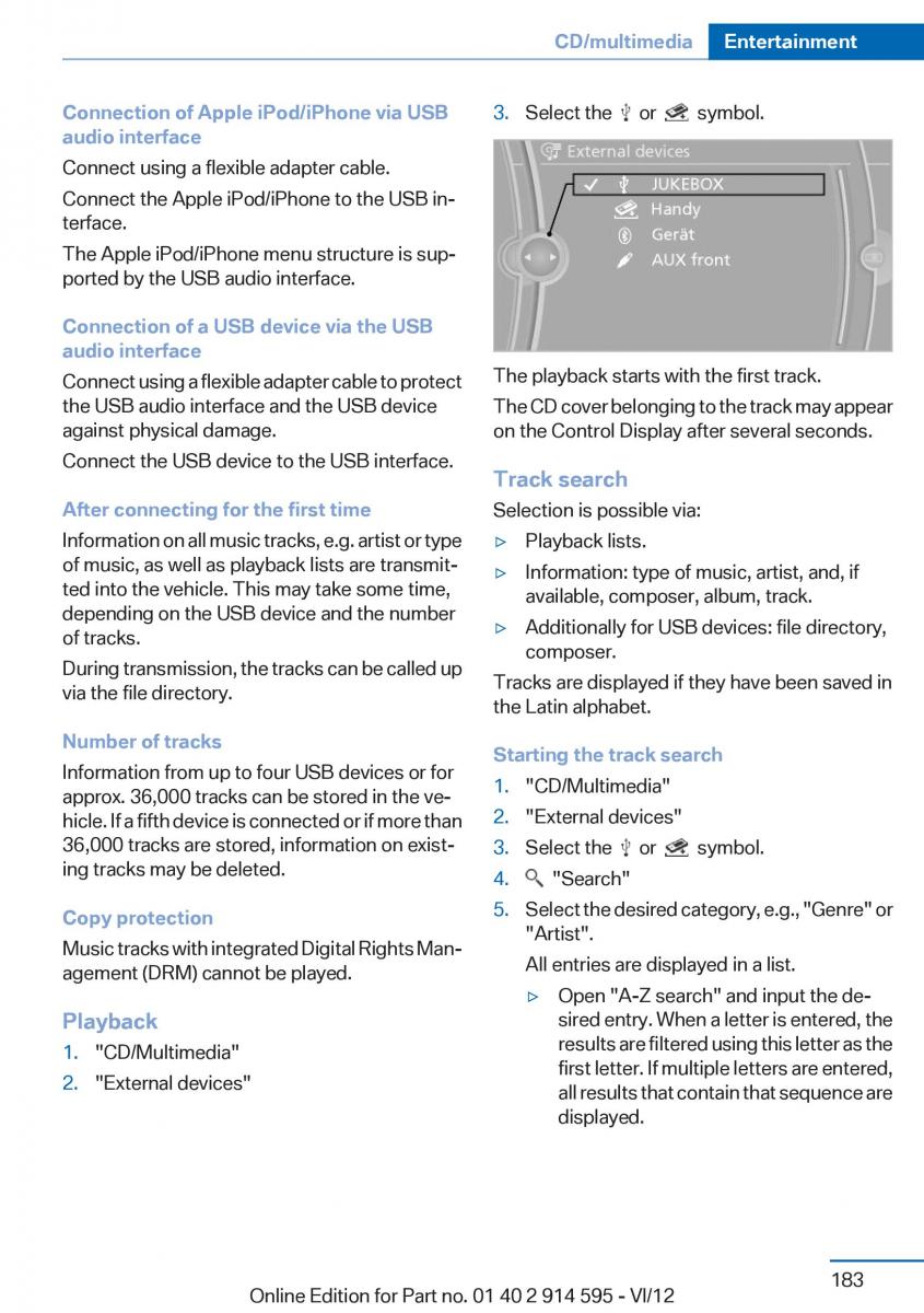 BMW X1 E84 owners manual / page 183