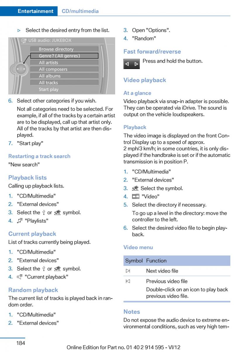 BMW X1 E84 owners manual / page 184