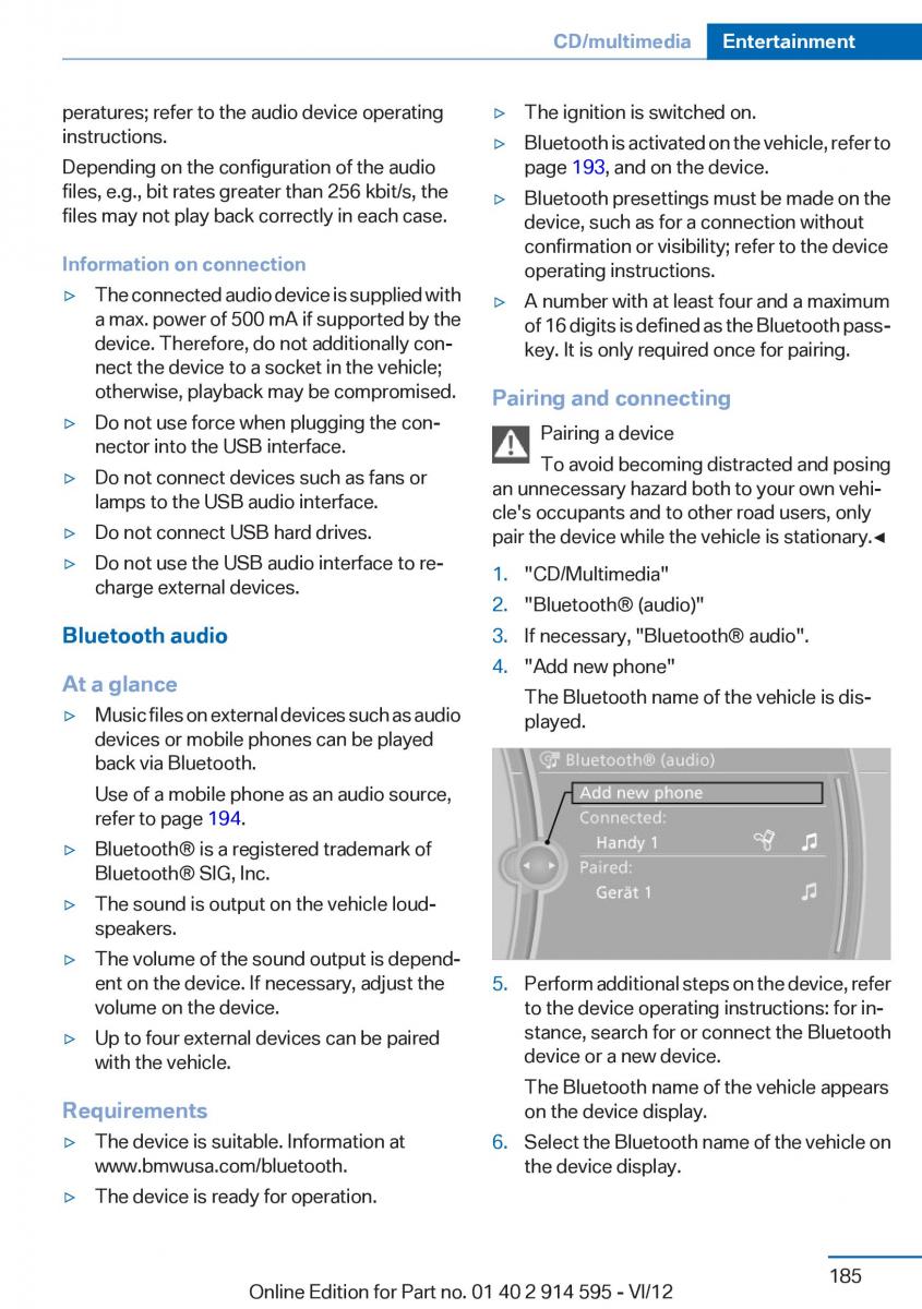 BMW X1 E84 owners manual / page 185