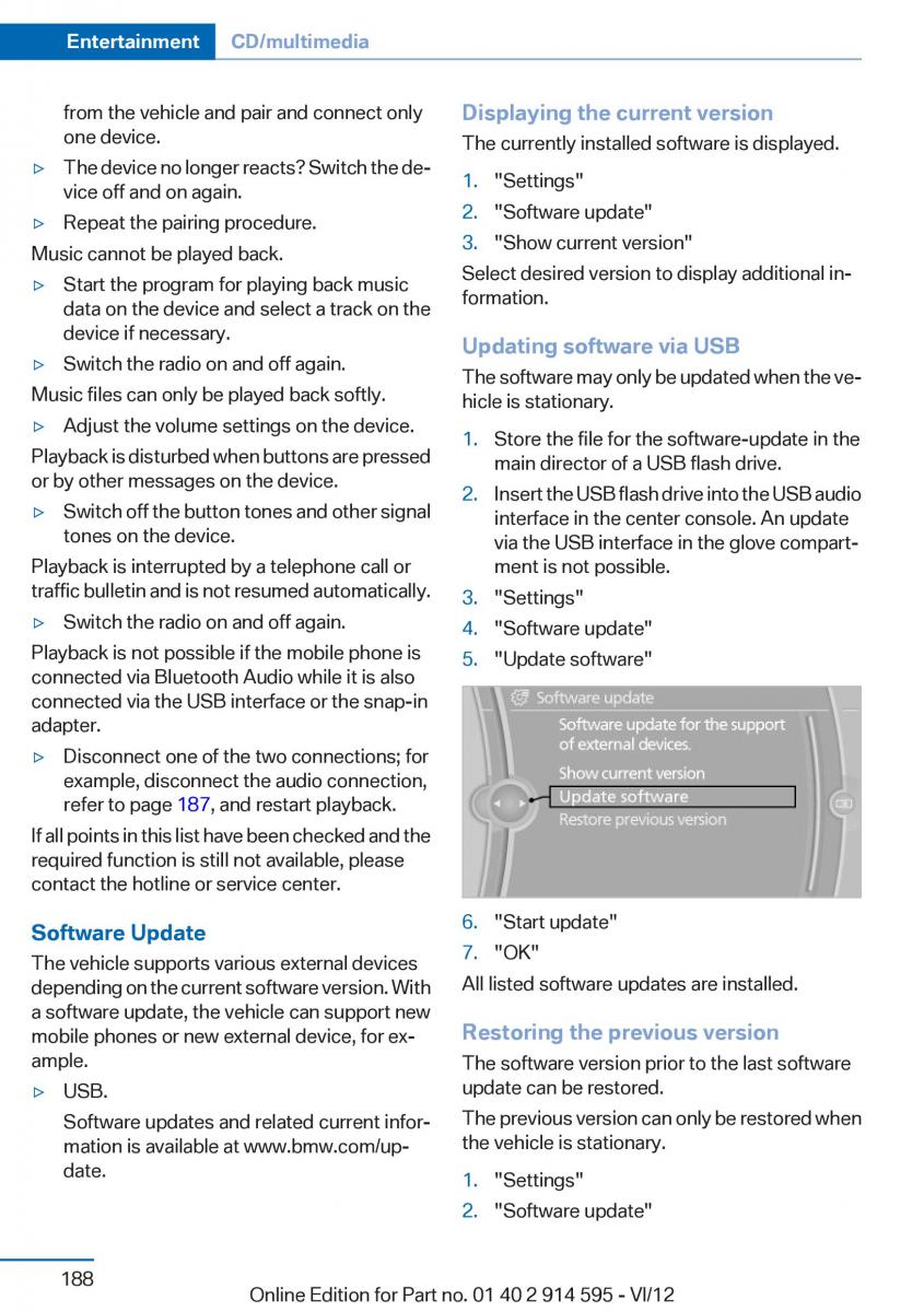 BMW X1 E84 owners manual / page 188