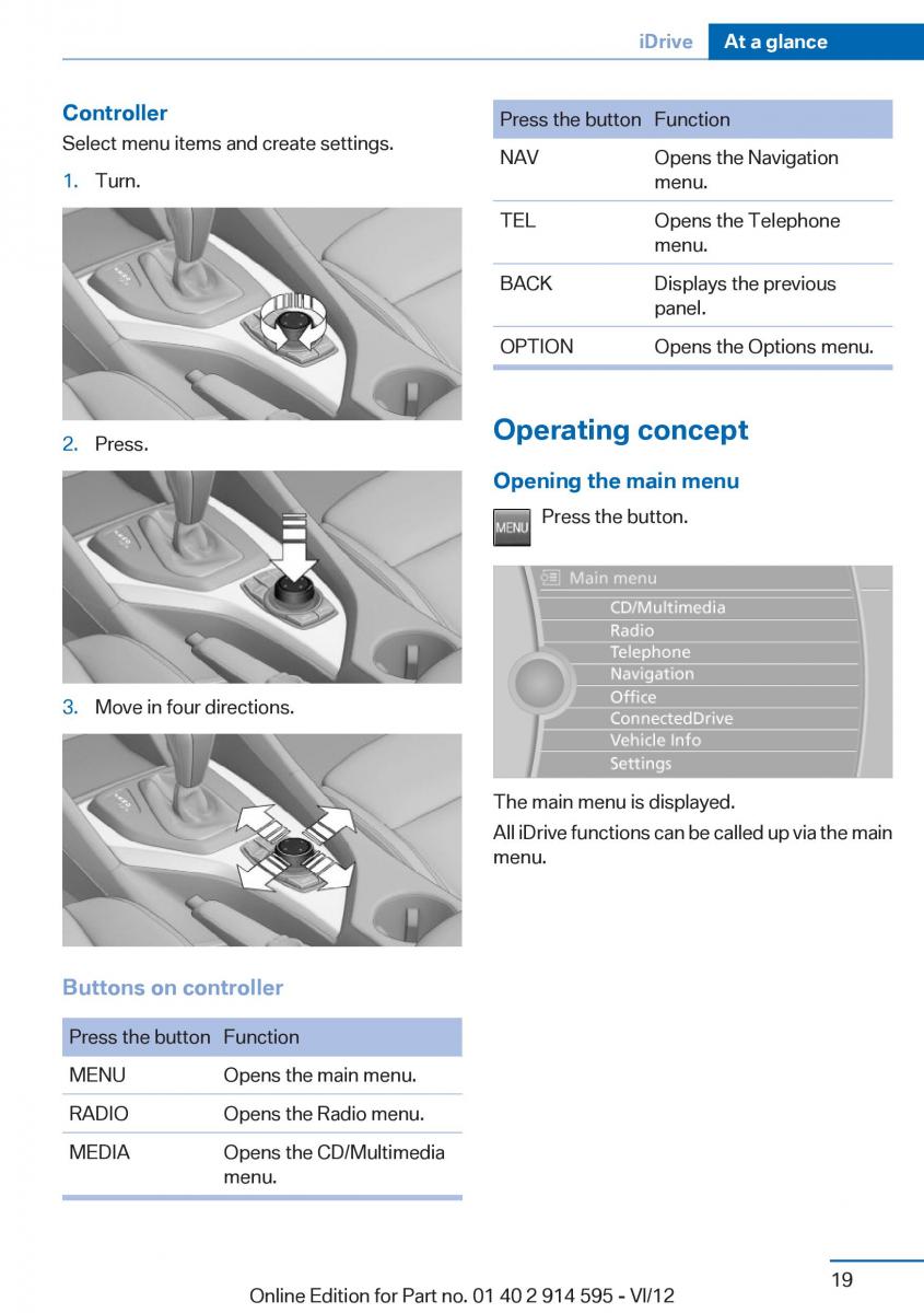 BMW X1 E84 owners manual / page 19