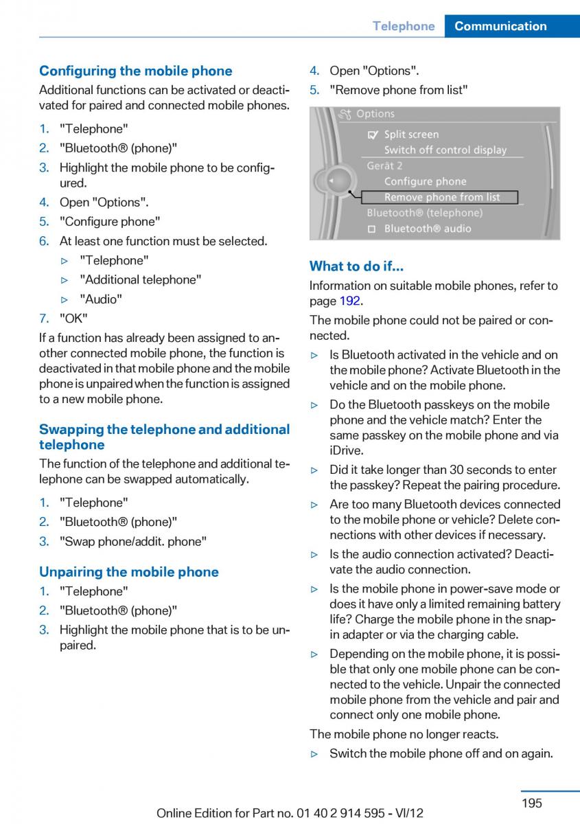 BMW X1 E84 owners manual / page 195