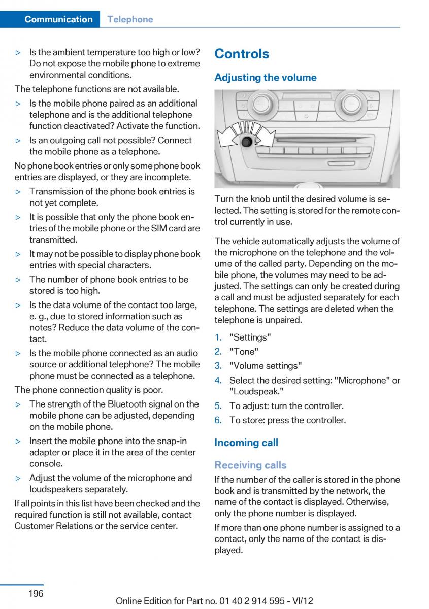 BMW X1 E84 owners manual / page 196