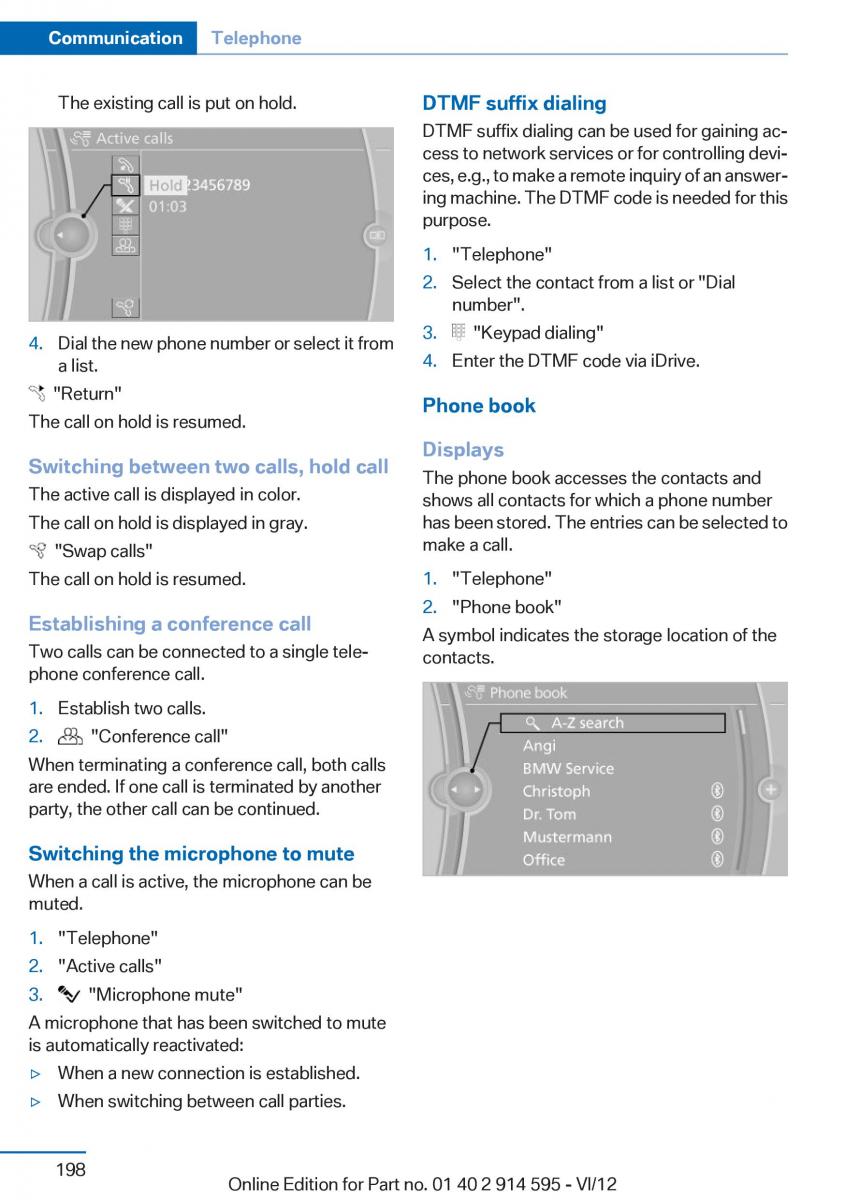 BMW X1 E84 owners manual / page 198