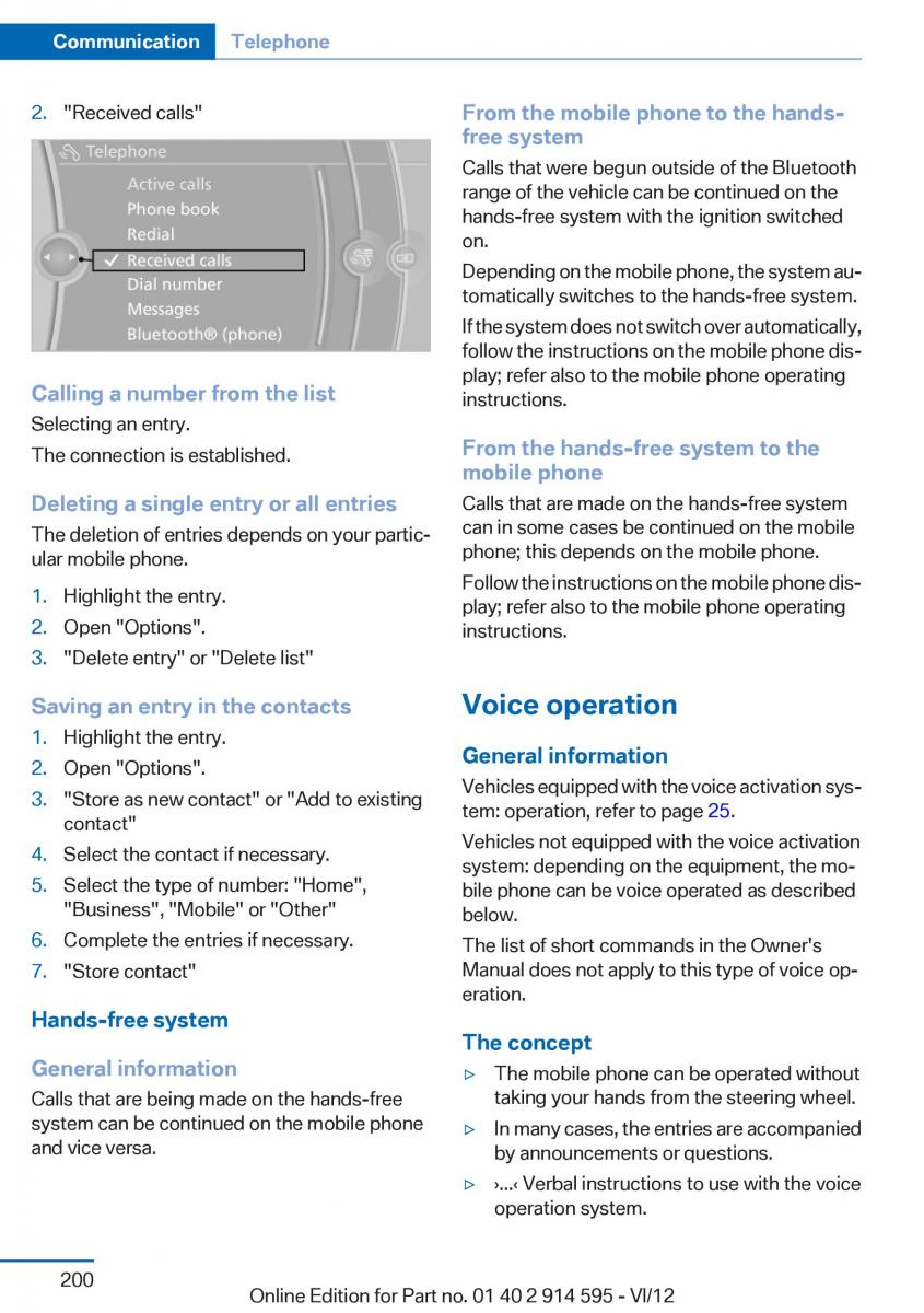 BMW X1 E84 owners manual / page 200