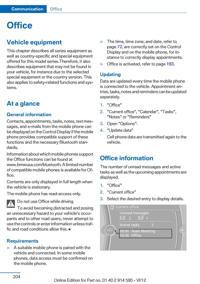 BMW X1 E84 owners manual / page 204