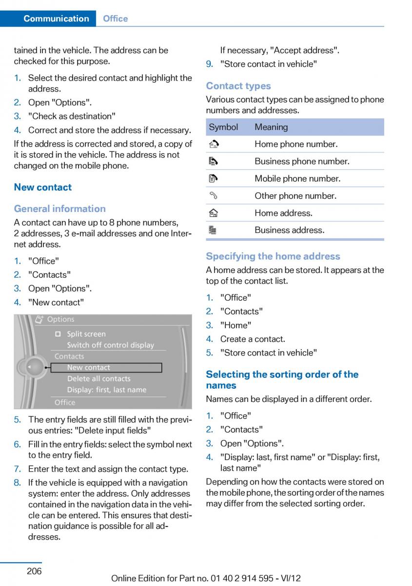 BMW X1 E84 owners manual / page 206