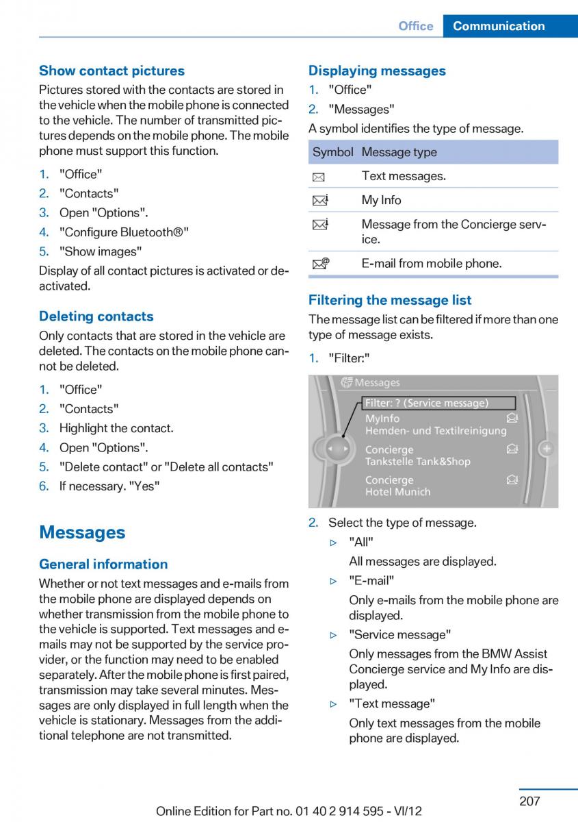 BMW X1 E84 owners manual / page 207